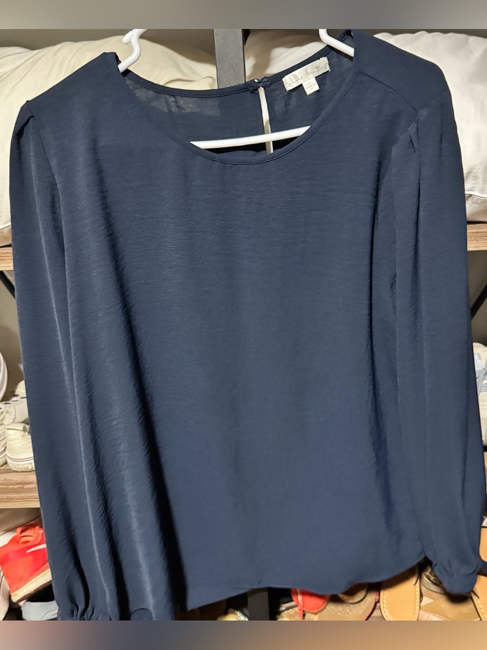 nine britton Navy Long-Sleeve Round-Neck Blouse